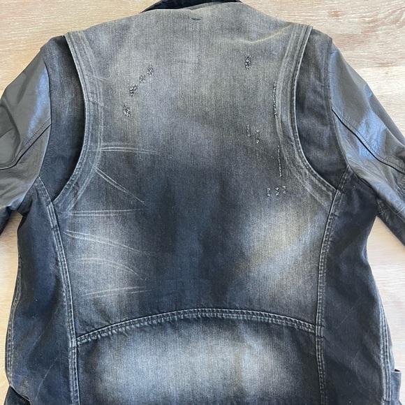 PRPS Distressed Denim Leather Motorcycle Biker Men’s Black Jacket - Picture 4 of 7